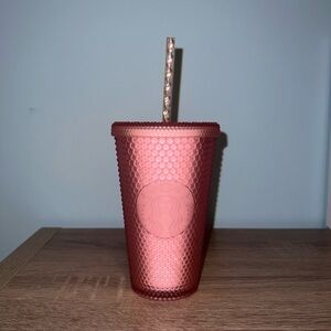 Starbucks 2022 Soft Touch Valentine’s Pink Studded Grande Tumbler with Straw